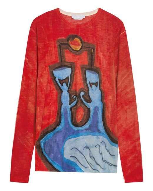 Gabriela Hearst Red Isaro Printed Cashmere T-Shirt