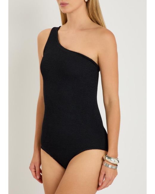 Hunza G Black Coverage Nancy One-Shoulder Crinkle Swimsuit