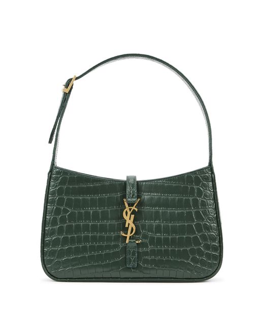 Saint Laurent Green Le 5 À 7 Crocodile-Effect Leather Shoulder Bag