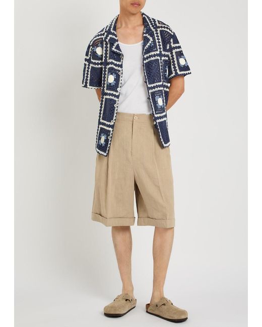 CHE Blue Tejer Patchwork Crot Open-Knit Shirt for men