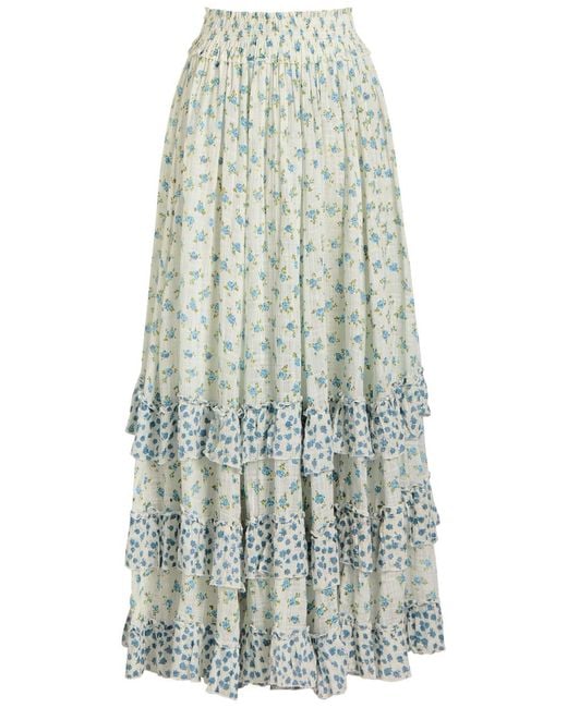 Free People White Brynn Floral-Print Cotton-Blend Midi Skirt