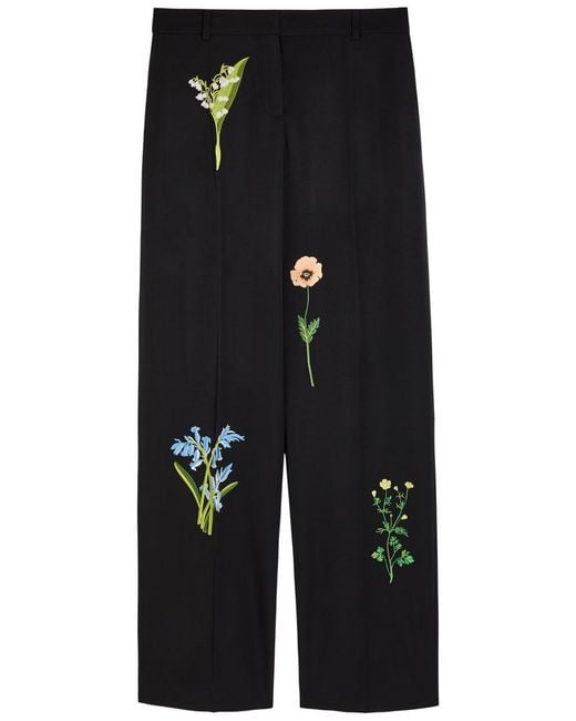 Stella McCartney Black Floral-Embroidered Straight-Leg Trousers