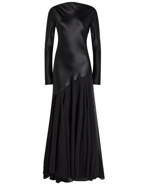 TOVE Black Cordelia Asymmetric Silk Maxi Dress