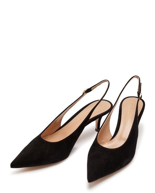Gianvito Rossi Black Robbie 55 Suede Slingback Pumps