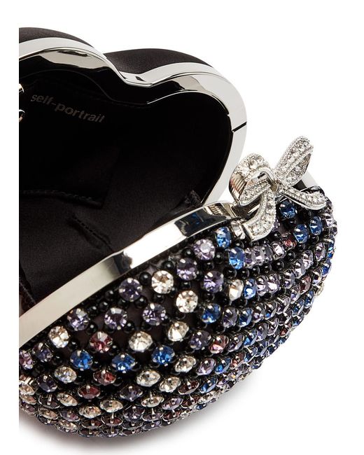 Self-Portrait Blue Heart Crystal-Embellished Satin Clutch