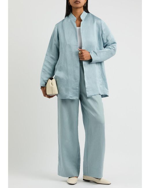 Eileen Fisher Blue Linen And Silk-Blend Jacket