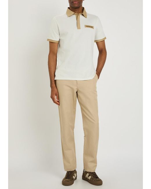 Moncler Natural Contrasting-Trim Piqué Cotton Polo Shirt for men