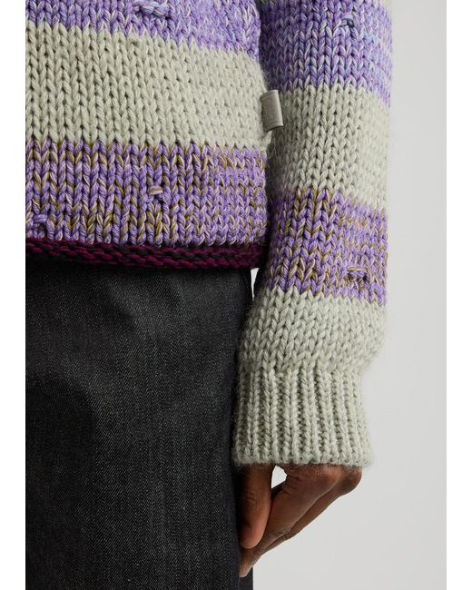 Loewe Gray Striped-Intarsia Wool-Blend Jumper for men