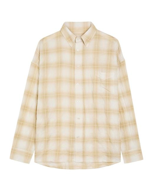 Picante Natural Rocco Checked Crinkled Cotton-Blend Overshirt for men