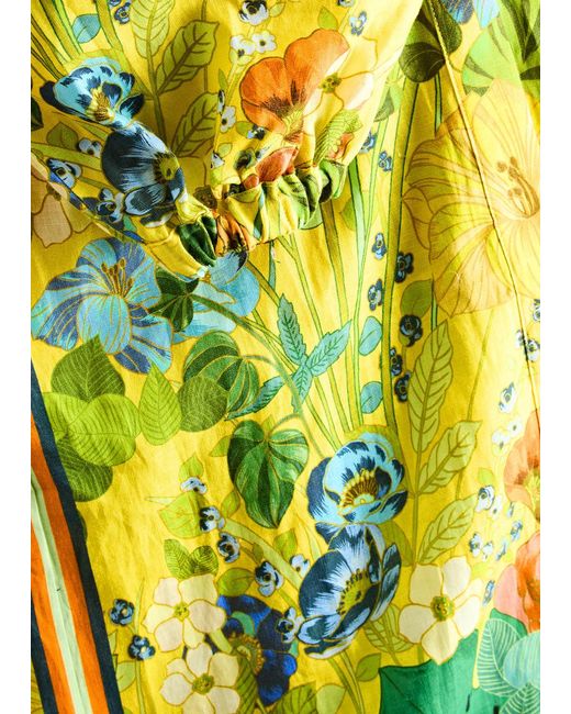 ALÉMAIS Yellow Cresida Floral-Print Linen Dress