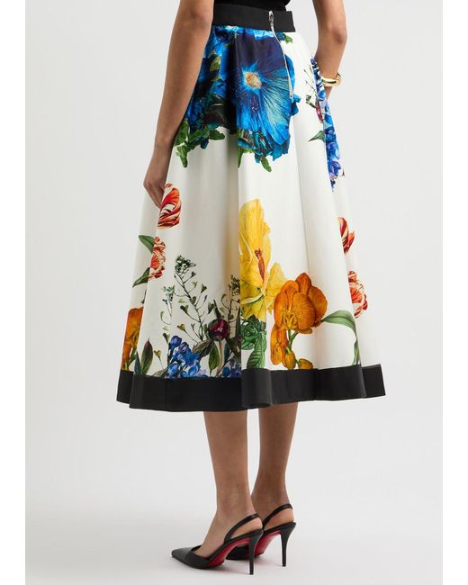 Alice + Olivia Multicolor Earla Floral-Print Stretch-Cotton Midi Skirt