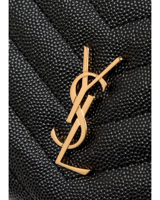 Saint Laurent Black Cassandre Pebbled Leather Wallet