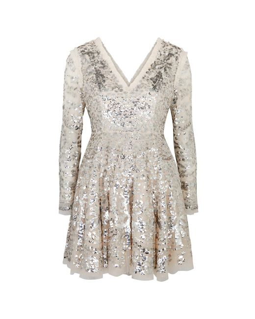 Needle & Thread White Chandelier Sequin-embellished Tulle Mini Dress