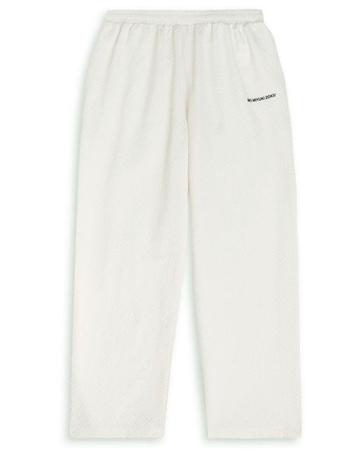 MKI Miyuki-Zoku White Logo Seersucker Wide-Leg Trousers for men