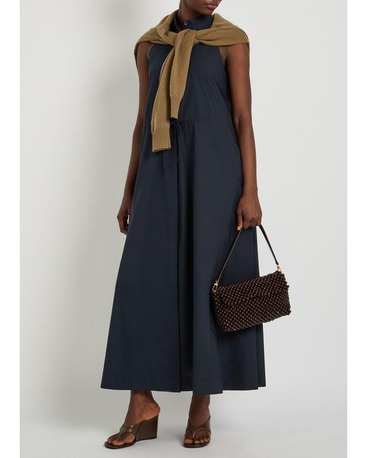 Emporio Armani Blue Drawstring Cotton-Poplin Midi Dress