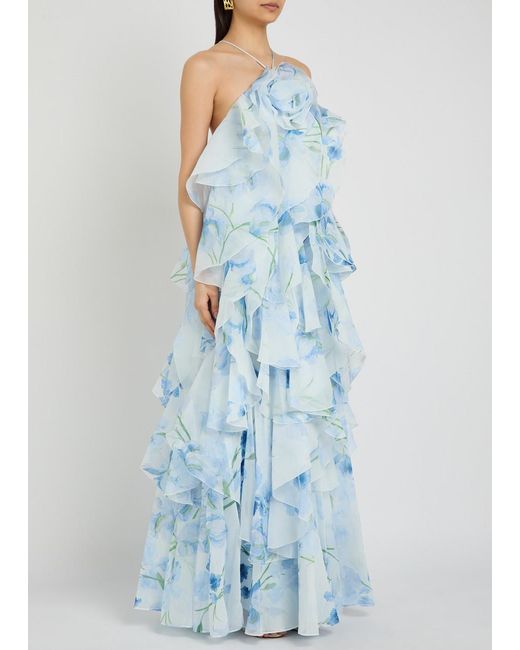 Aje. Blue Pandorea Ruffled Chiffon Maxi Dress