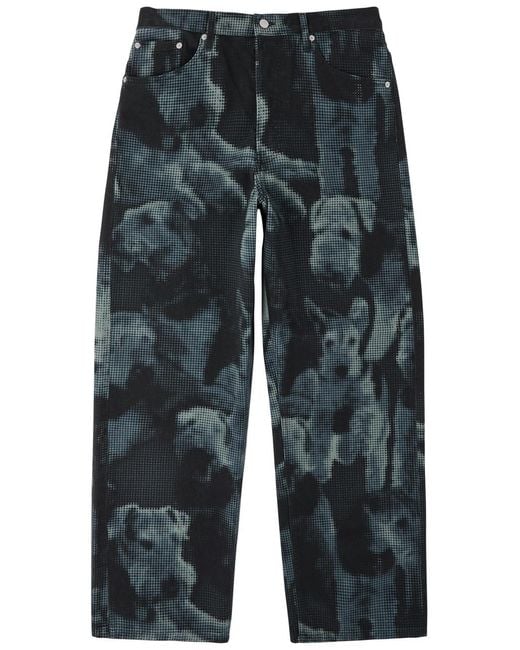 Dries Van Noten Blue Pine Printed Wide-Leg Jeans for men