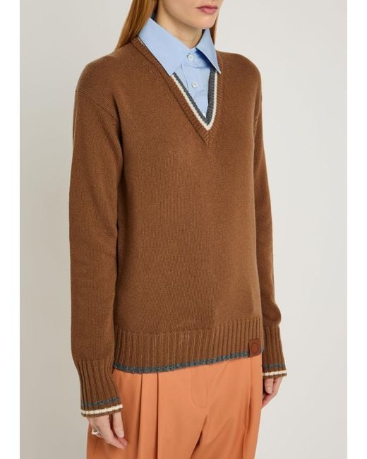 Stella McCartney Brown Shirt-Effect Wool Jumper