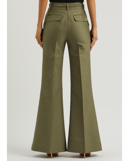 Zimmermann Green Tranquility Flared Wool-Blend Trousers