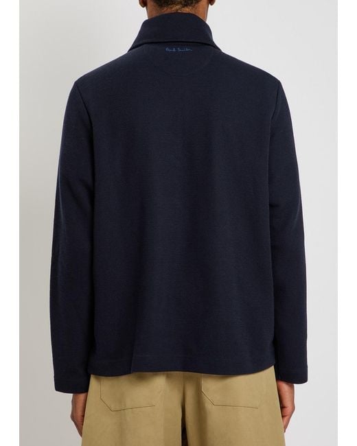 Paul Smith Blue Half-Zip Waffle Wool-Blend Jumper for men