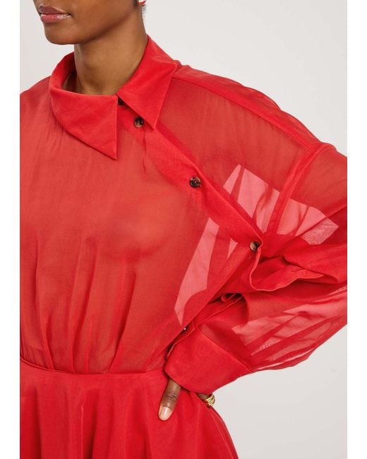 A.W.A.K.E. MODE Red Organza Silk-Chiffon Shirt Dress
