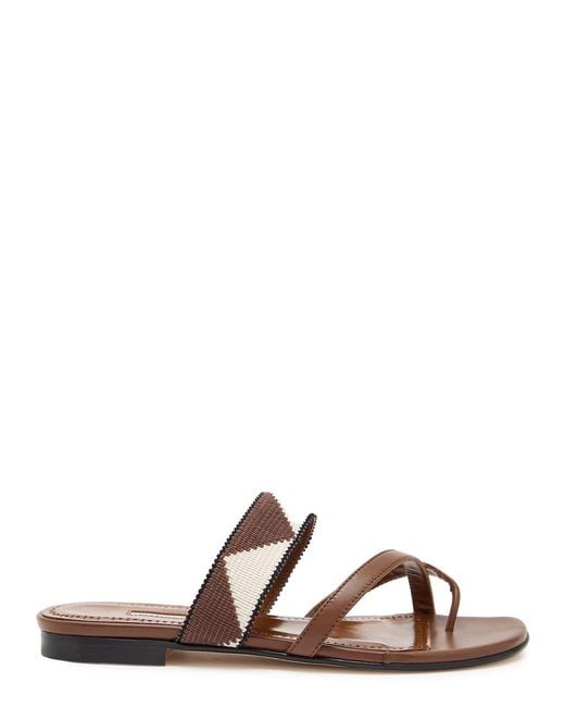 Manolo Blahnik Multicolor Susastra 10 Cross-Over Wool And Leather Sandals