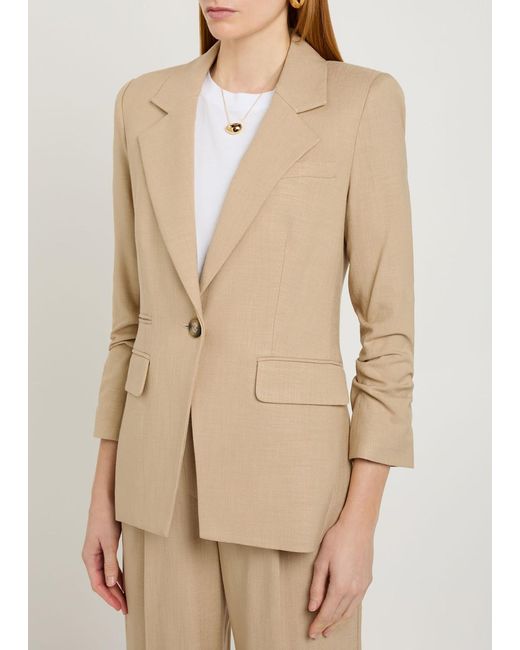 Veronica Beard Natural Battista Gathered-Sleeve Woven Blazer