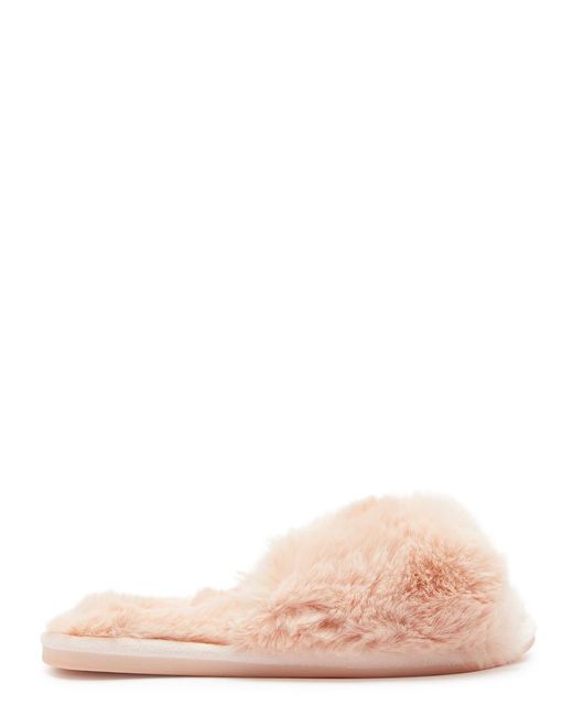 Eberjey Pink Plush Cross-over Faux Fur Slippers