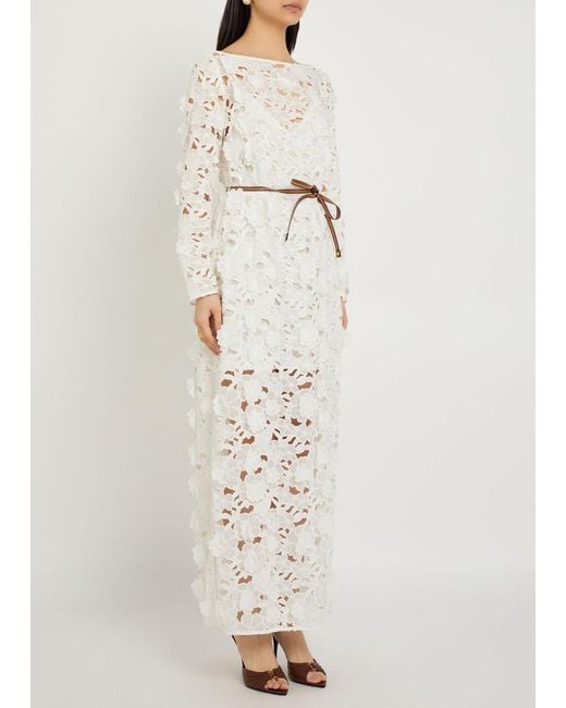 Zimmermann Gray Patience Floral-Embroidered Cotton Maxi Dress
