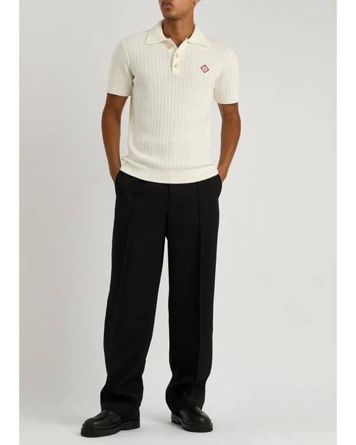 Casablanca White Logo Ribbed Cotton-Blend Polo Shirt for men