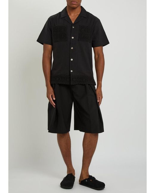 CHE Black Inigo Crot-Trim Cotton And Linen-Blend Shirt for men