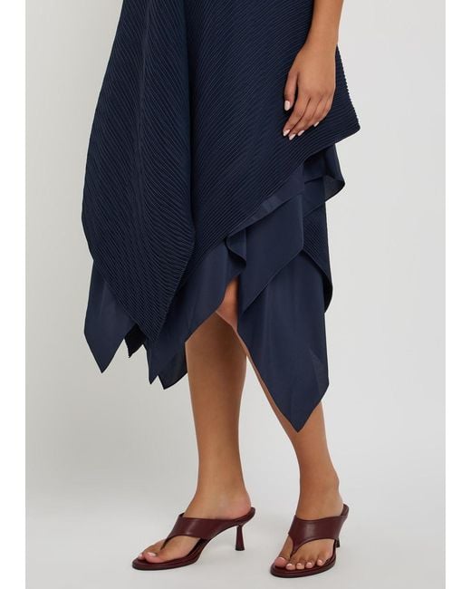 J.W. Anderson Blue Pleated Asymmetric Chiffon Midi Dress