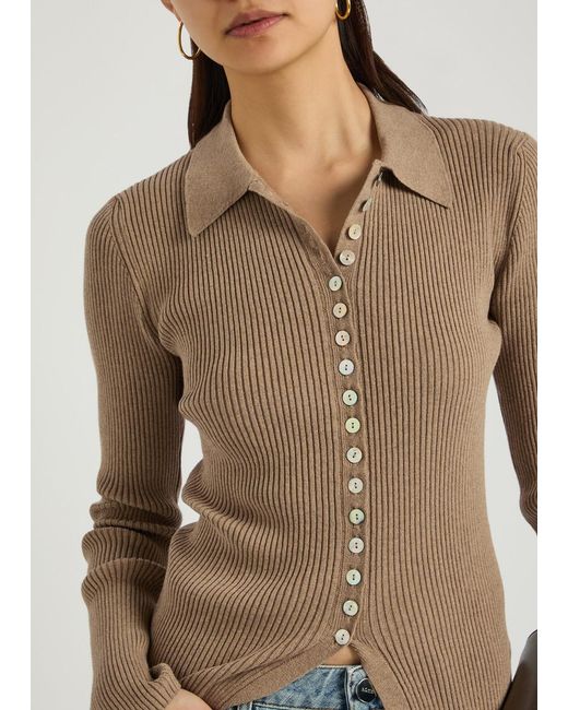 Rohe Brown Ribbed Stretch-Cotton Shirt
