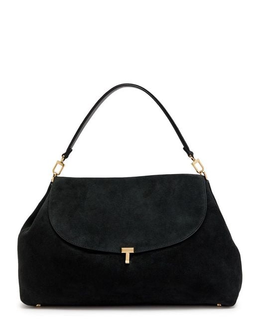 Totême Black T-Lock Suede Top Handle Bag