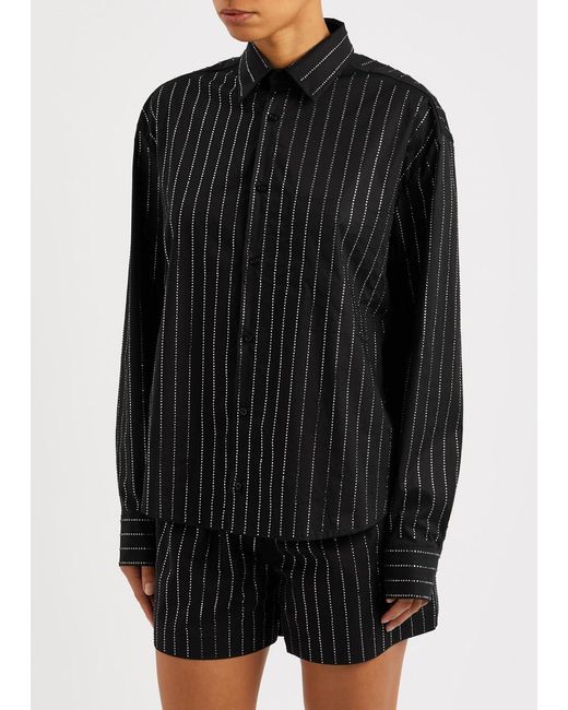 GIUSEPPE DI MORABITO Black Striped Crystal-embellished Stretch-cotton Shirt