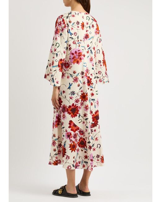 Dorothee Schumacher Red Floral Ease Printed Linen Midi Dress