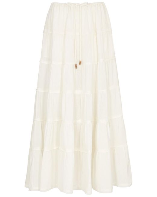 Free People White Simply Smitten Tiered Cotton Maxi Skirt