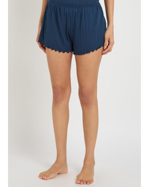 Eberjey Blue Pointelle-Knit Shorts