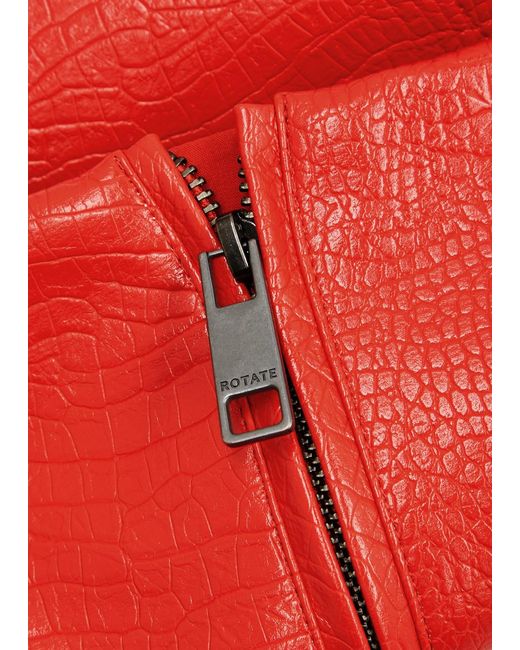 ROTATE SUNDAY Red Rotate Birger Christensen Crocodile-Effect Faux-Leather Strapless Crop Top
