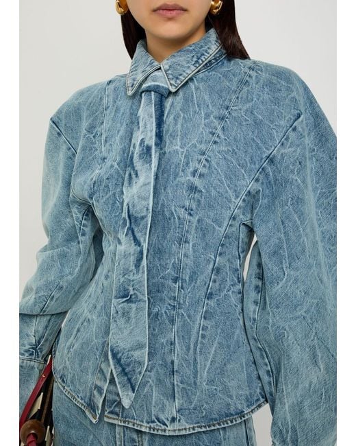 A.W.A.K.E. MODE Blue Tie-Neck Washed Denim Shirt