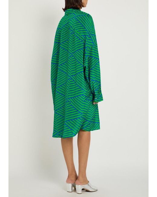 Dries Van Noten Green Dasia Striped Silk Midi Shirt Dress