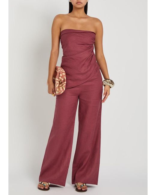 Faithfull The Brand Pink Nera Ruched Strapless Linen Top