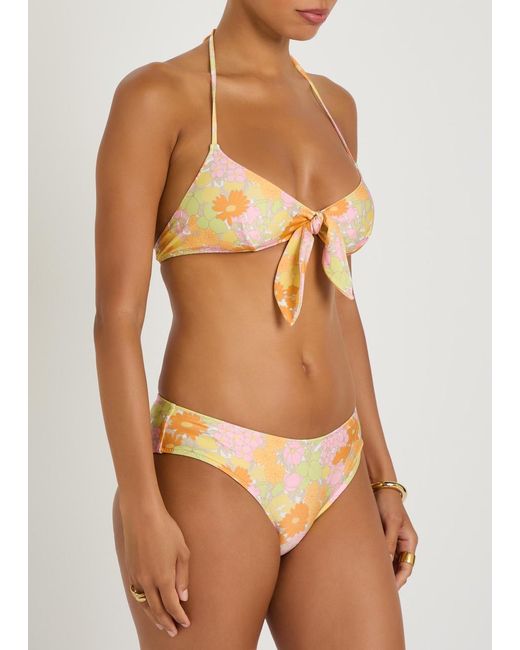 Chloé Metallic Floral-Print Halterneck Bikini Top