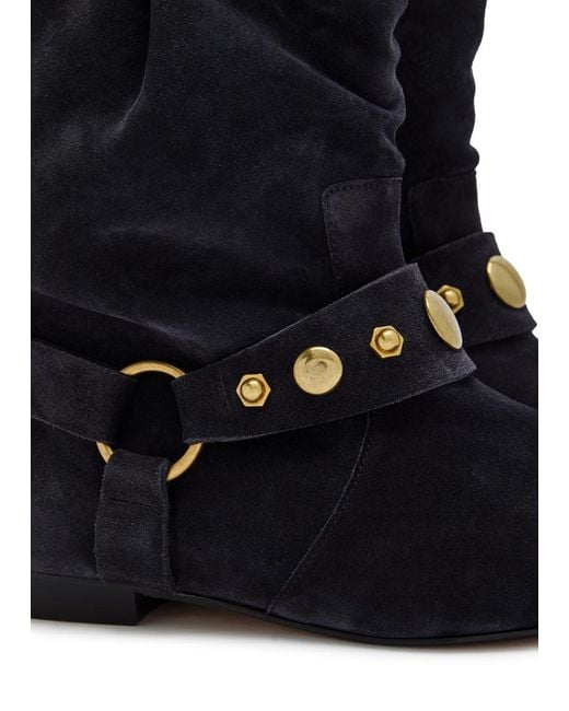 Isabel Marant Blue Stania Embellished Suede Mid-Calf Boots