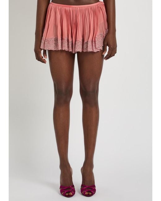 Saint Laurent Red Lace-Trim Silk-Georgette Shorts