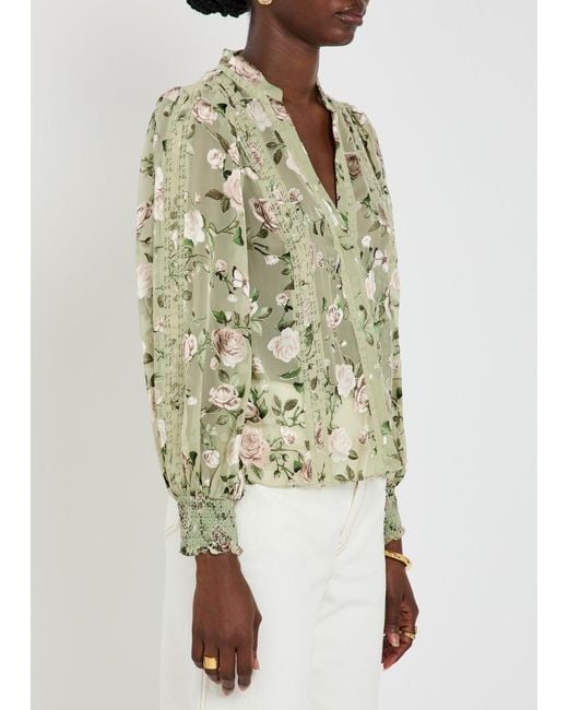 Alice + Olivia Green Arlette Floral-Devoré Chiffon Blouse