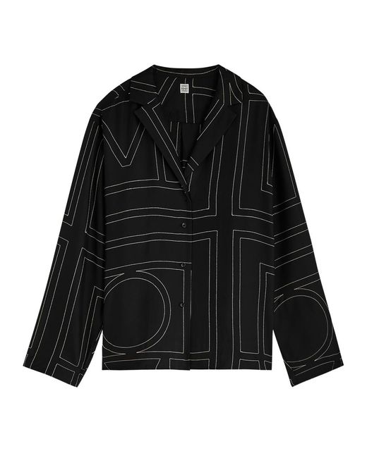 Totême  Black Logo-Embroidered Silk-Satin Shirt