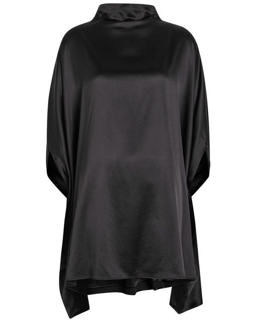 ARMARIUM Black Miranda Cape-Effect Stretch-Silk Satin Mini Dress
