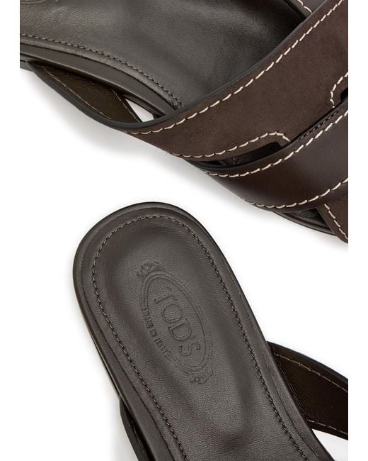 Tod's Black Square-Toe Suede And Leather Sandals