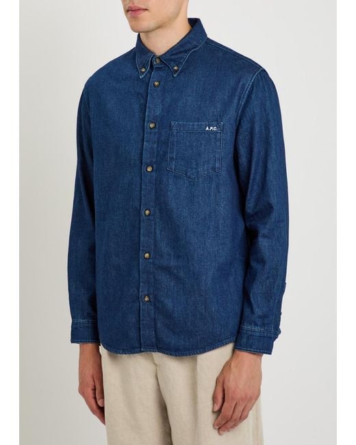 A.P.C. Blue New Greg Embroidered Denim Shirt for men